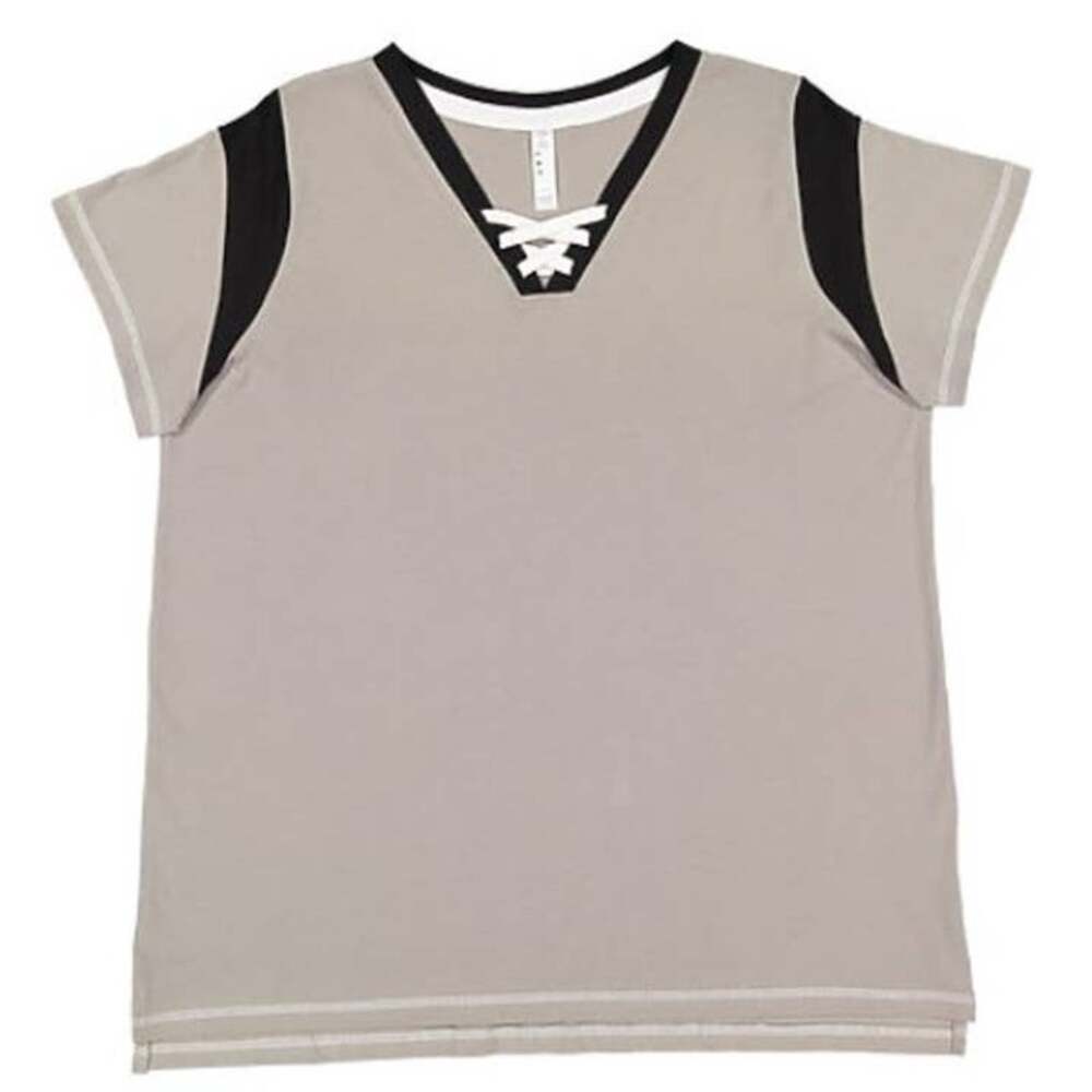 LAT Ladies Game Day Lace Up Short Sleeve Tee Shirt Size Small Titanium Gray
